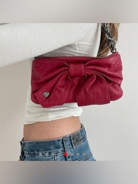 Juicy Couture VTG Pink Lamb Leather Chunky Bow Shoulder Bag Deadstock 2000s
